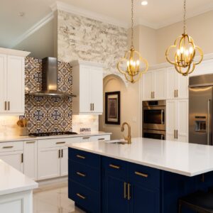 Beautiful luxury home kitchen with white cabinets.